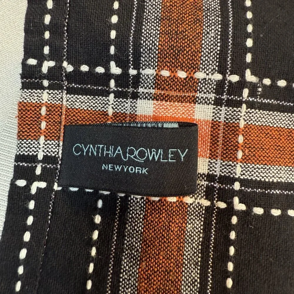 Cynthia Rowley Tablecloth Plaid 60”x 84” Orange Black White Silver Halloween